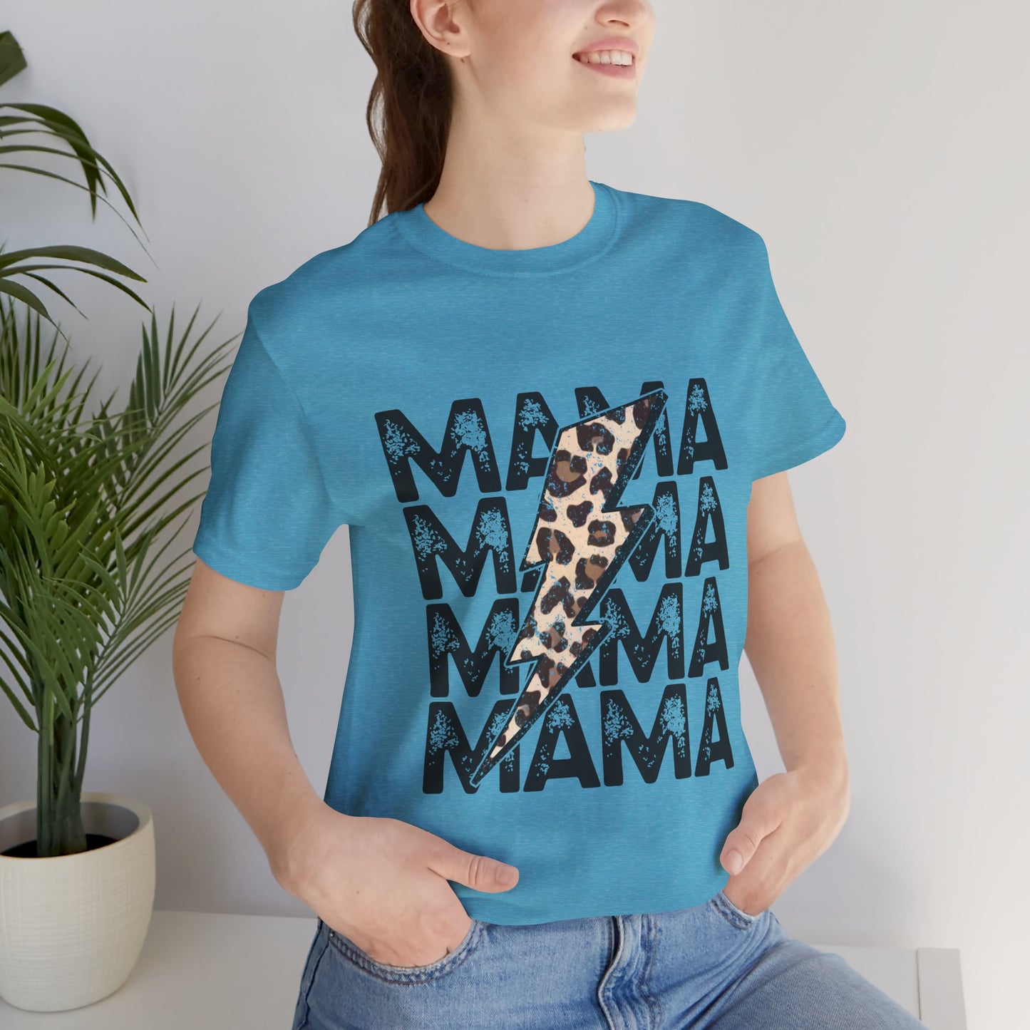 Mama Lightning Tee — Leopard Bolt Graphic Mom Shirt