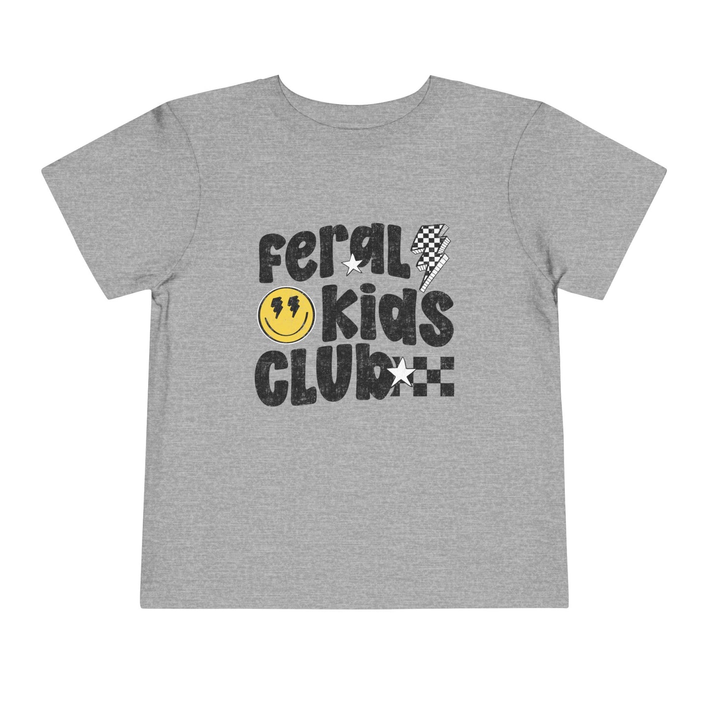 'Feral Kids Club' Smiley Lightning Graphic Black Text - Toddler Tee