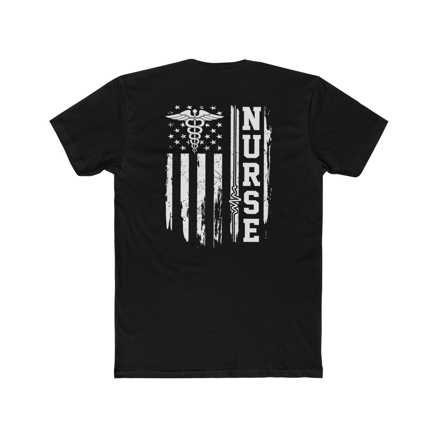 Nurse Caduceus American Flag Tee — White Distressed