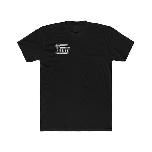 Nurse Caduceus American Flag Tee — White Distressed