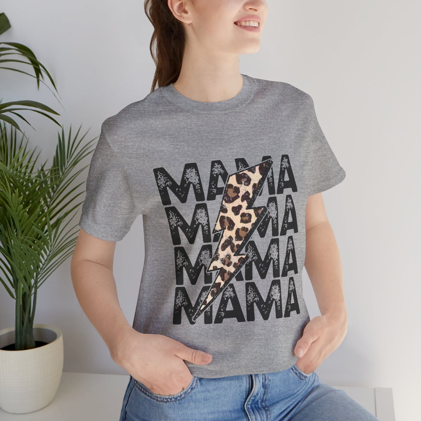Mama Lightning Tee — Leopard Bolt Graphic Mom Shirt