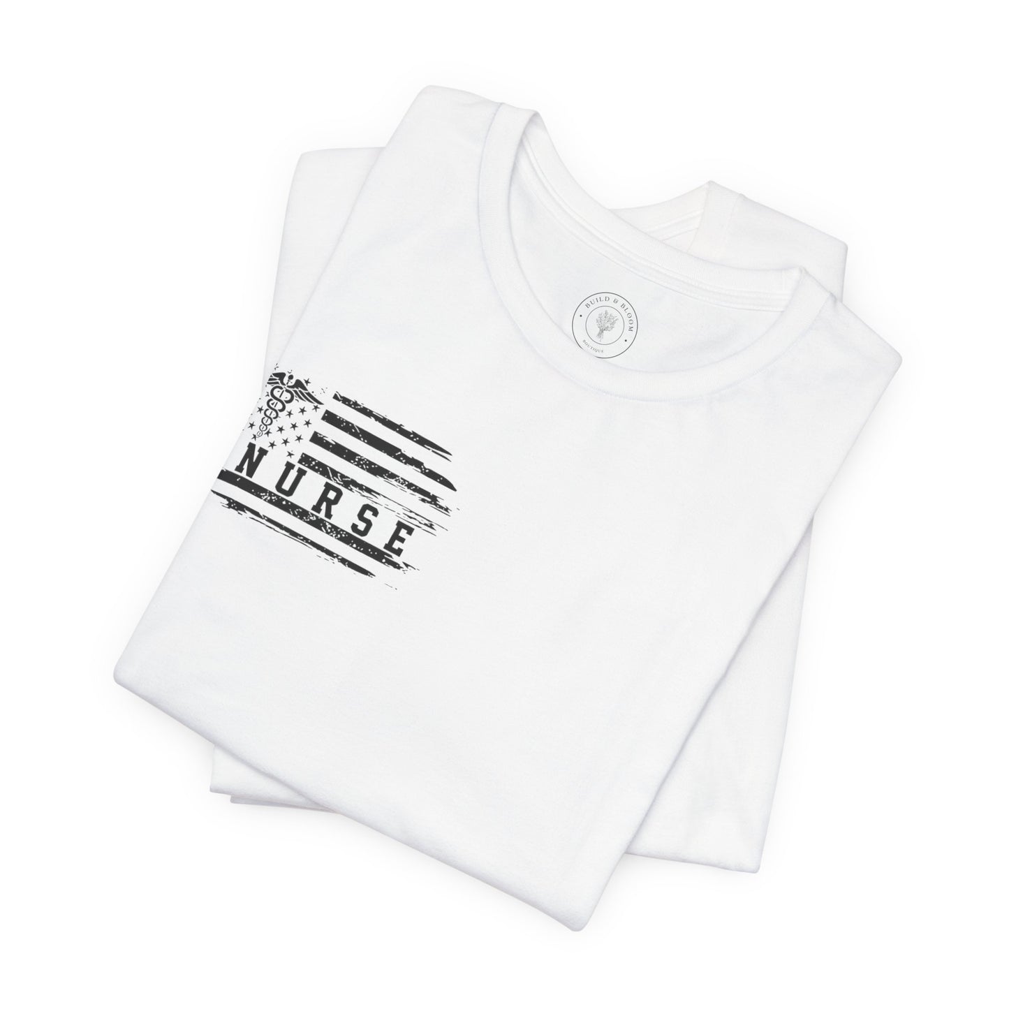 Nurse Caduceus American Flag Tee — Black Distressed