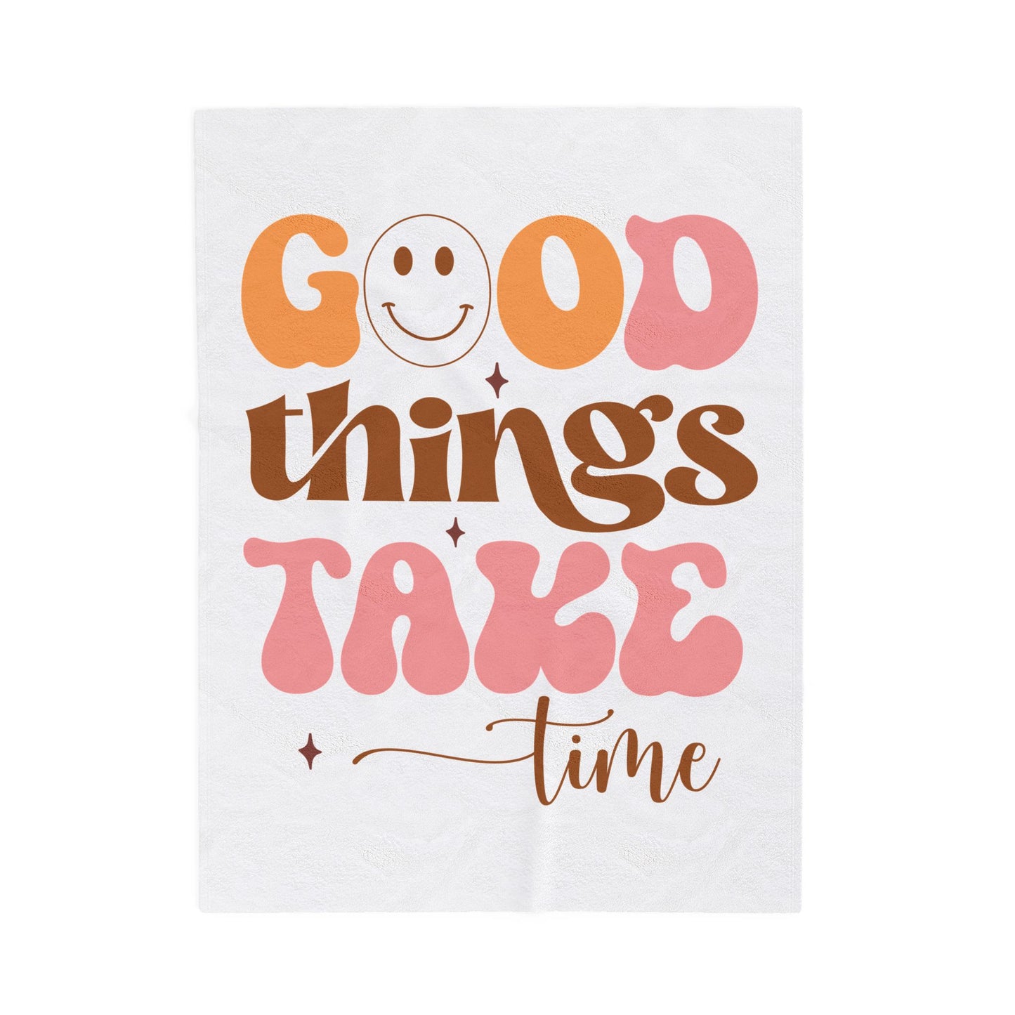 Good Things Take Time Retro Smiley Plush Throw Blanket