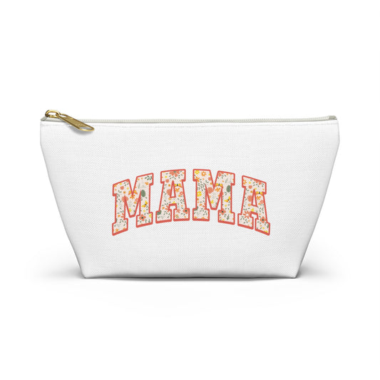 Mama Floral Accessory Pouch — Zip Cosmetic Bag with T‑Bottom