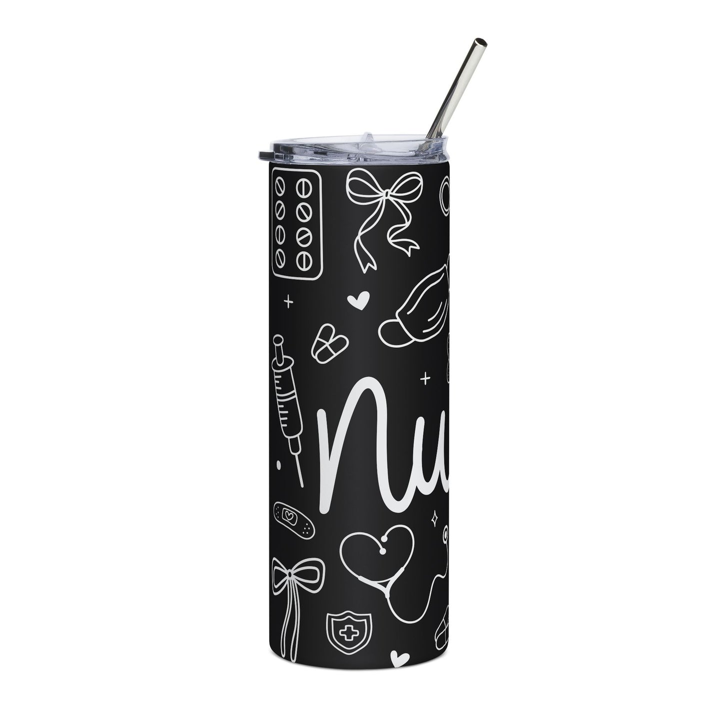 Nurse Doodle Art 20oz Stainless Steel Tumbler — Black Chalkboard Medical Doodle Design