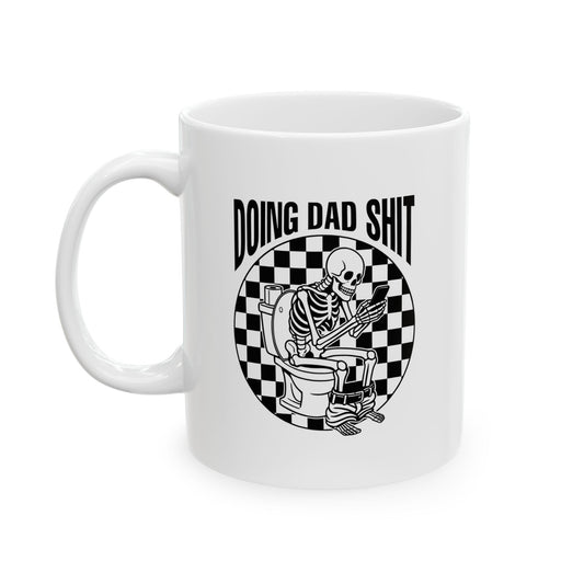 11oz Doing Dad Sh*t Checkerboard Skull Ceramic Mug — Father's Day Coffee Cup