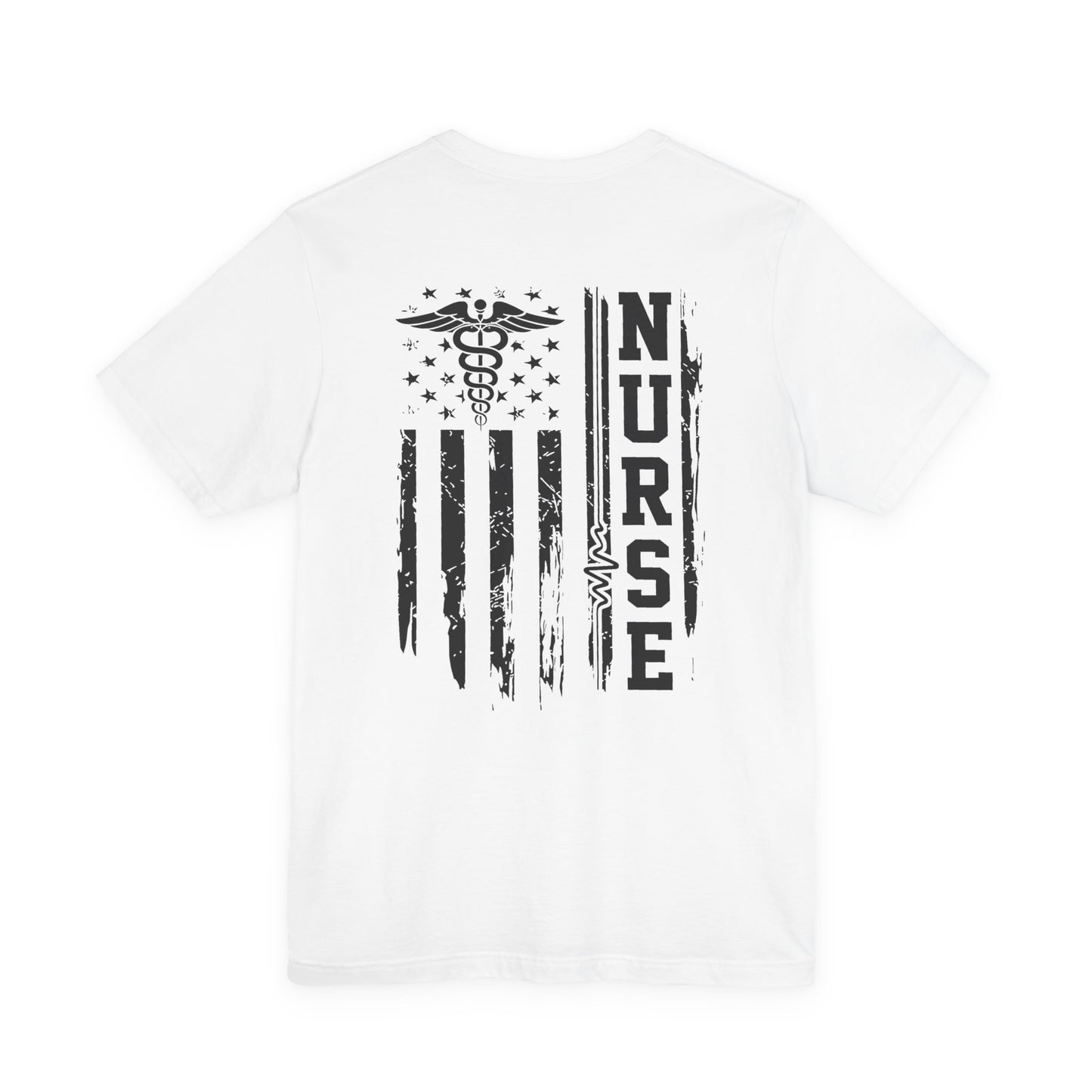 Nurse Caduceus American Flag Tee — Black Distressed