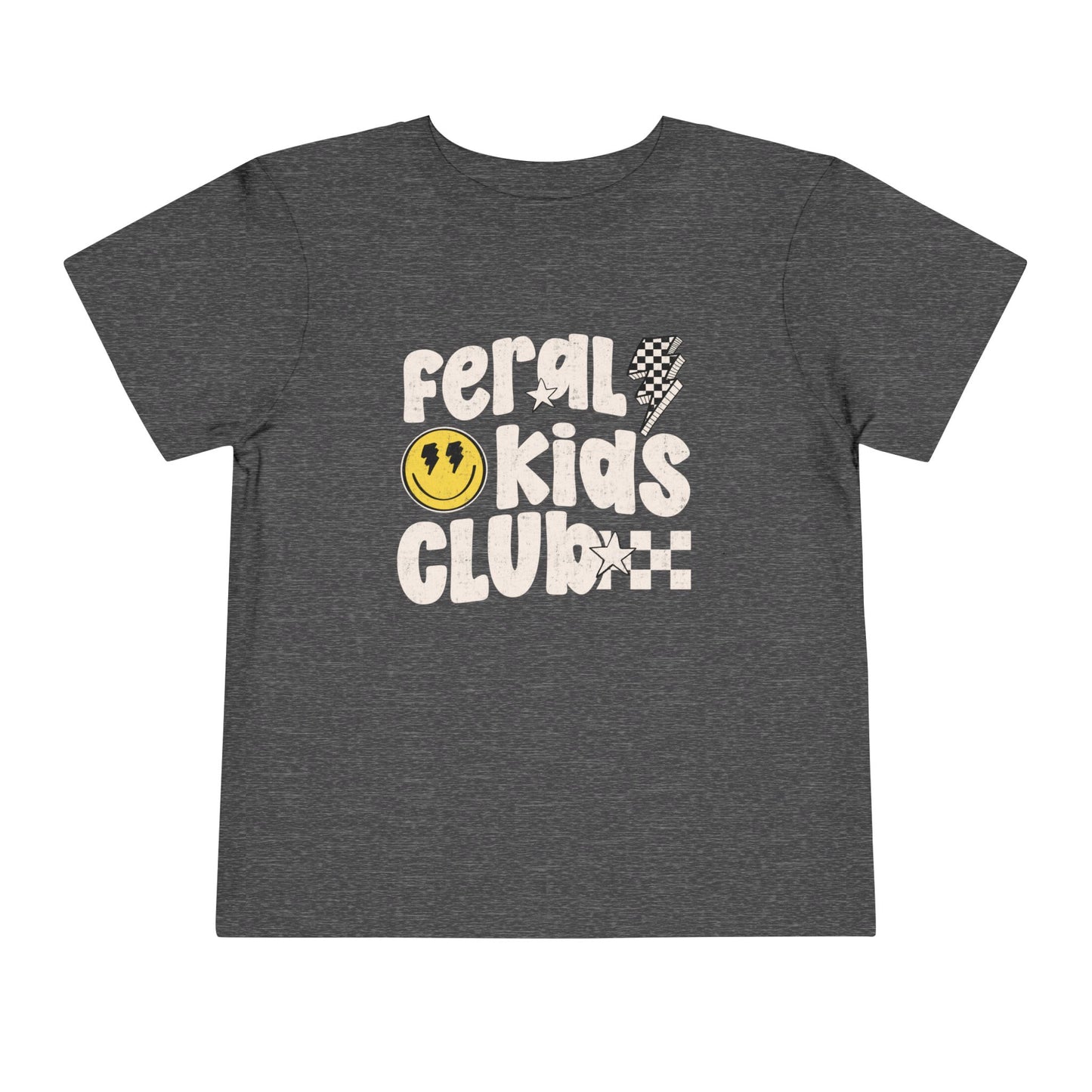 'Feral Kids Club' Smiley Lightning Graphic Pink Text - Toddler Tee