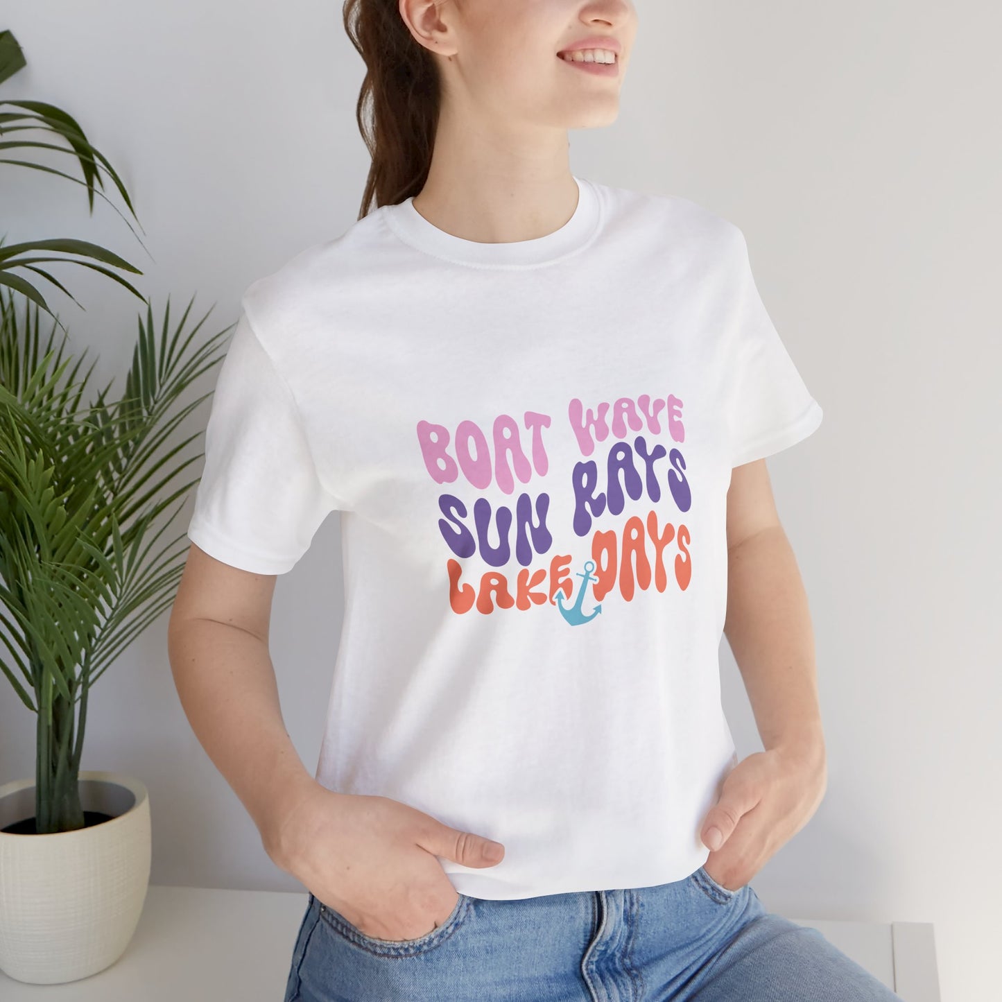 Lake Days Graphic Tee — "Boat Wave Sun Rays Lake Days" Retro Anchor T-Shirt