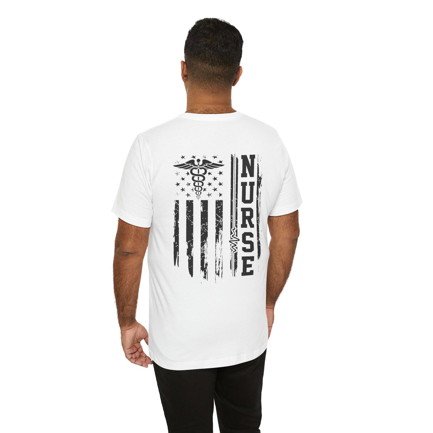 Nurse Caduceus American Flag Tee — Black Distressed