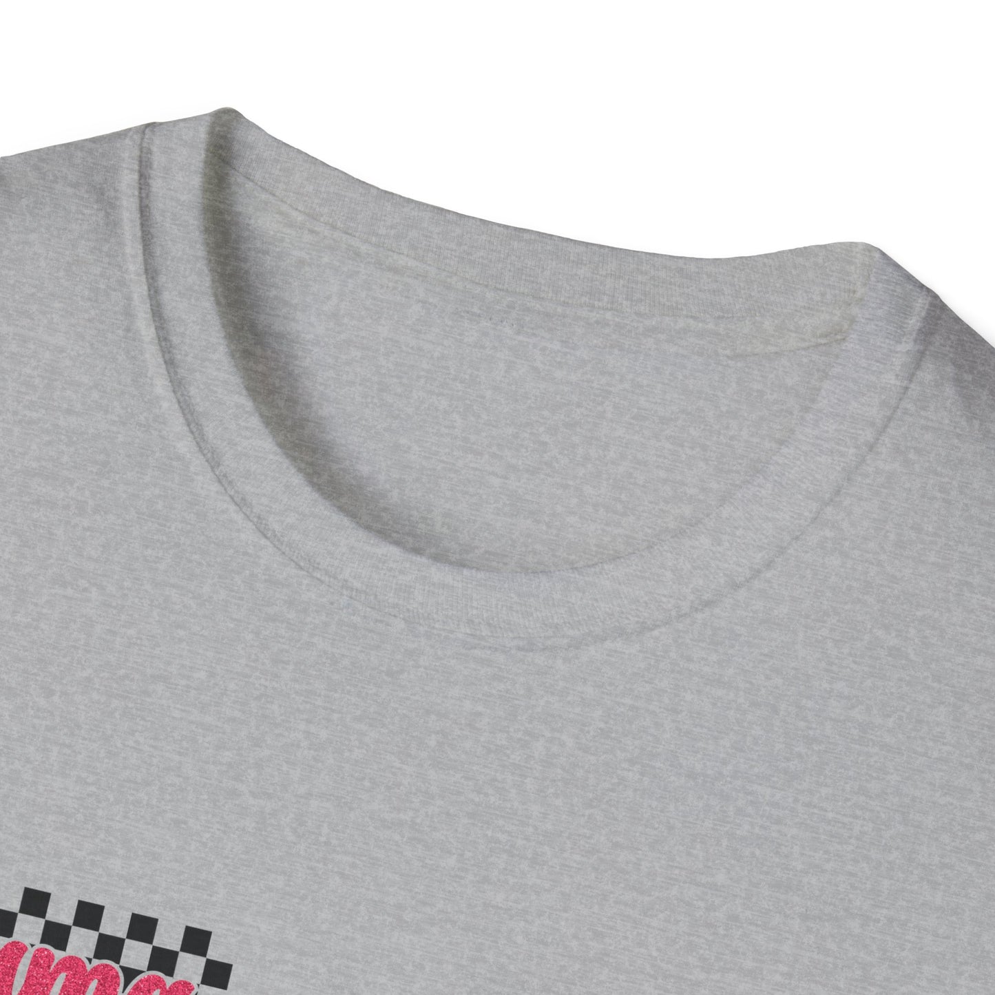 Mama Checkerboard T-Shirt — Retro Pink Script Mom Tee
