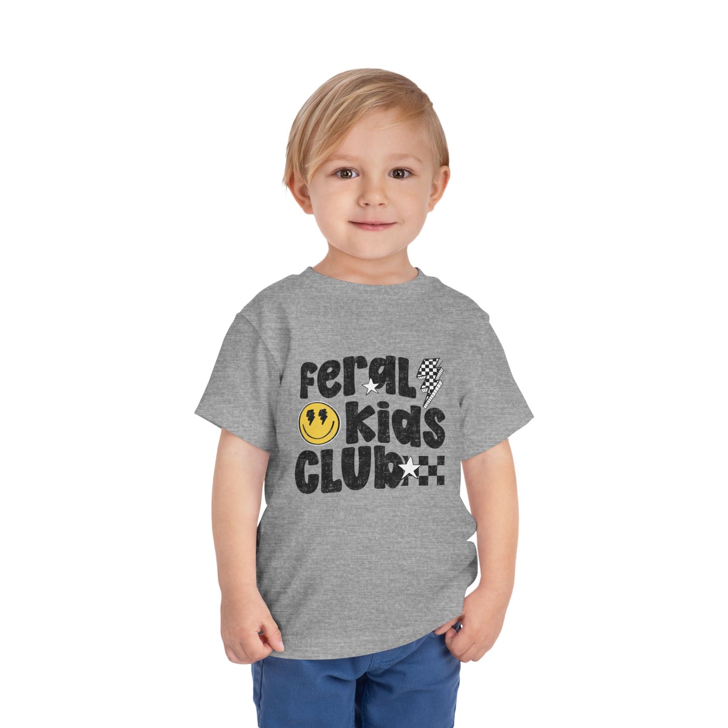 'Feral Kids Club' Smiley Lightning Graphic Black Text - Toddler Tee