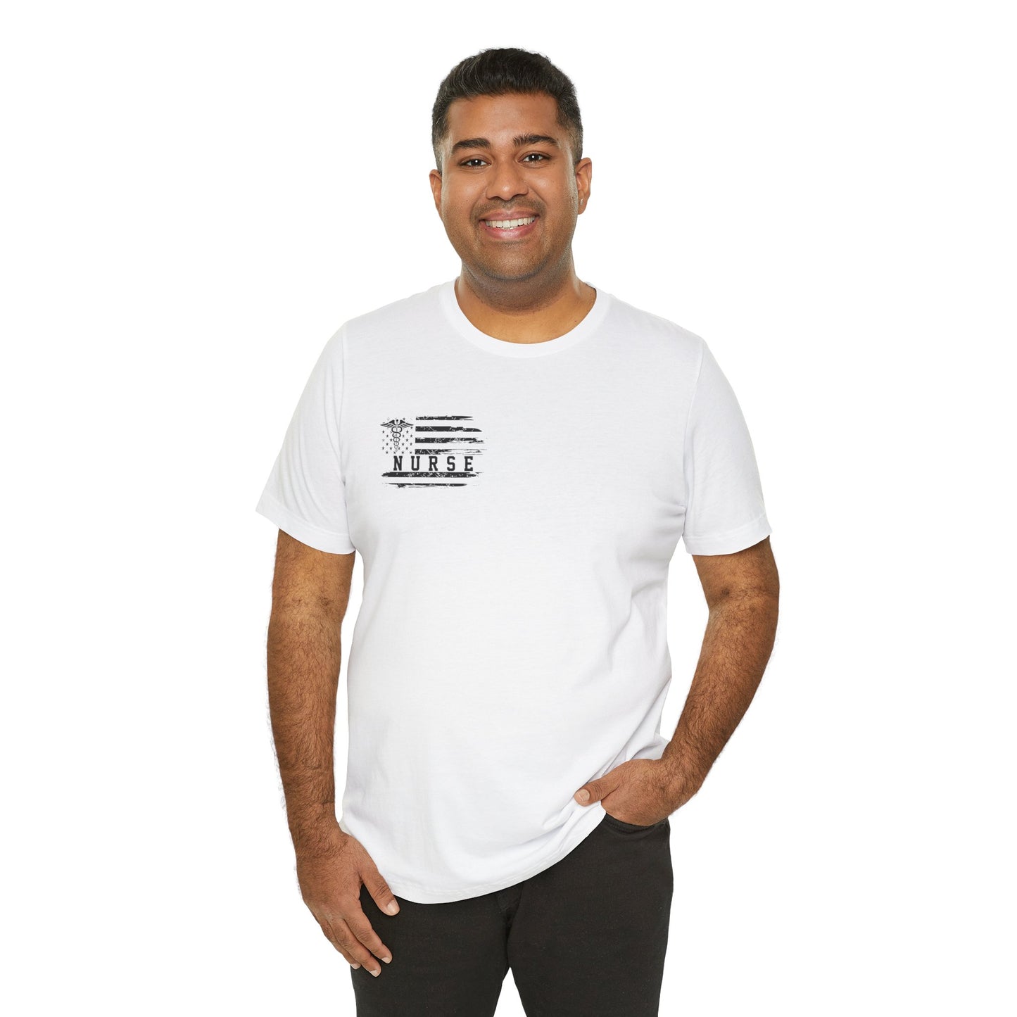 Nurse Caduceus American Flag Tee — Black Distressed