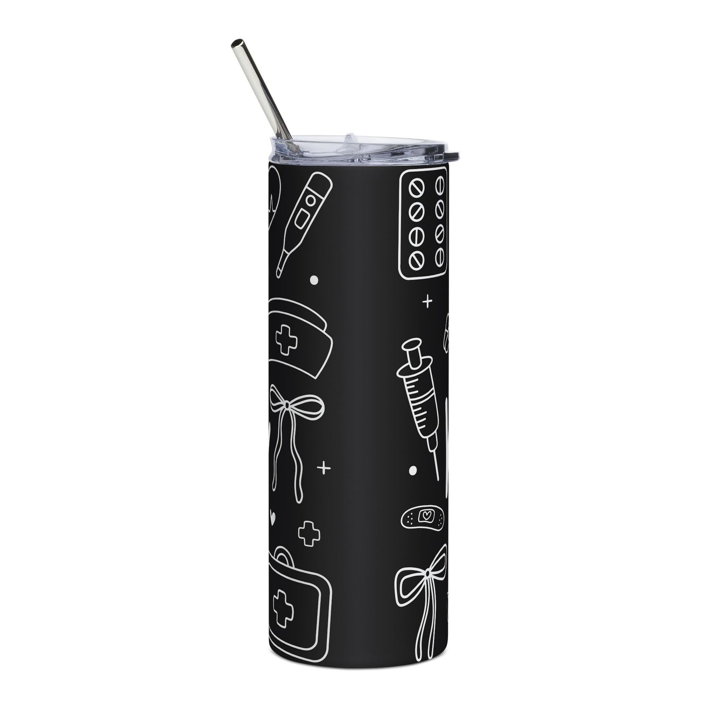 Nurse Doodle Art 20oz Stainless Steel Tumbler — Black Chalkboard Medical Doodle Design