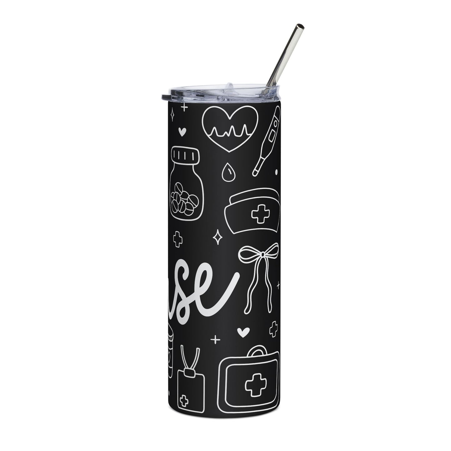 Nurse Doodle Art 20oz Stainless Steel Tumbler — Black Chalkboard Medical Doodle Design