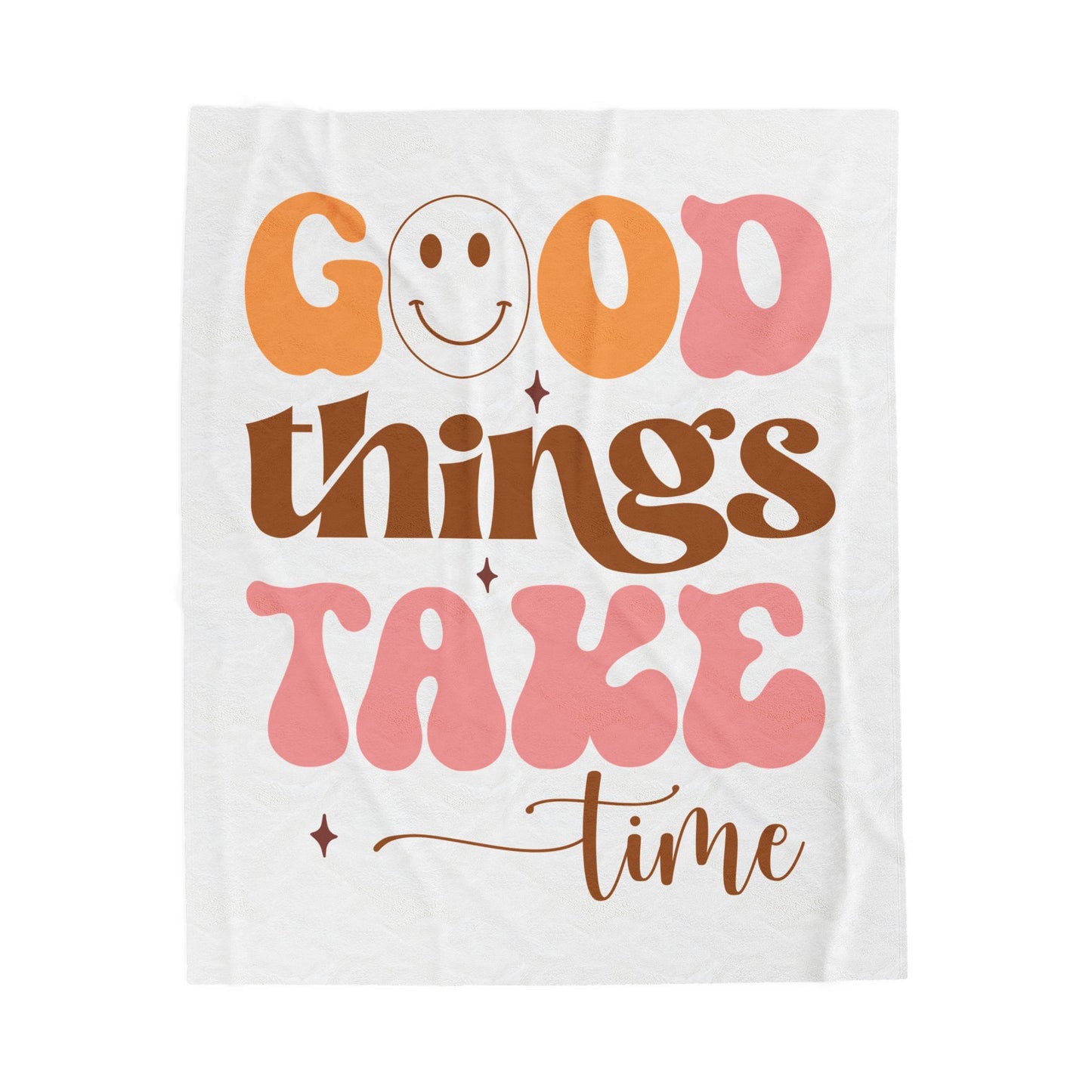 Good Things Take Time Retro Smiley Plush Throw Blanket