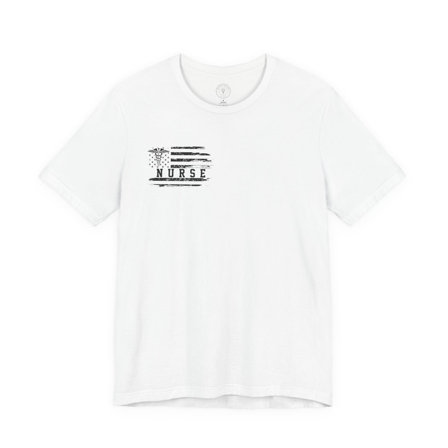 Nurse Caduceus American Flag Tee — Black Distressed