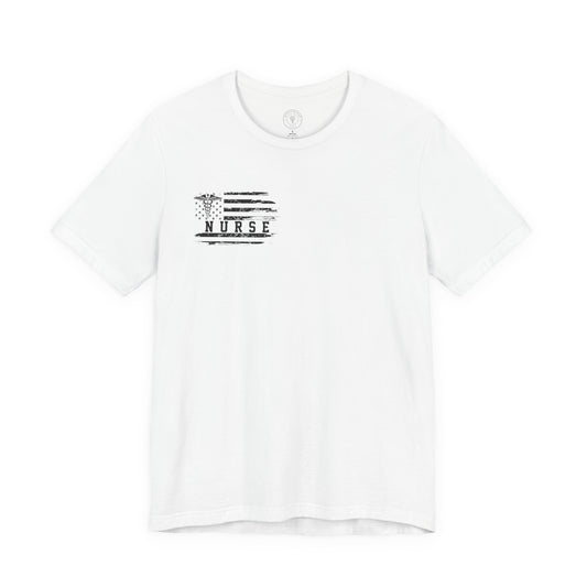 Nurse Caduceus American Flag Tee — Black Distressed