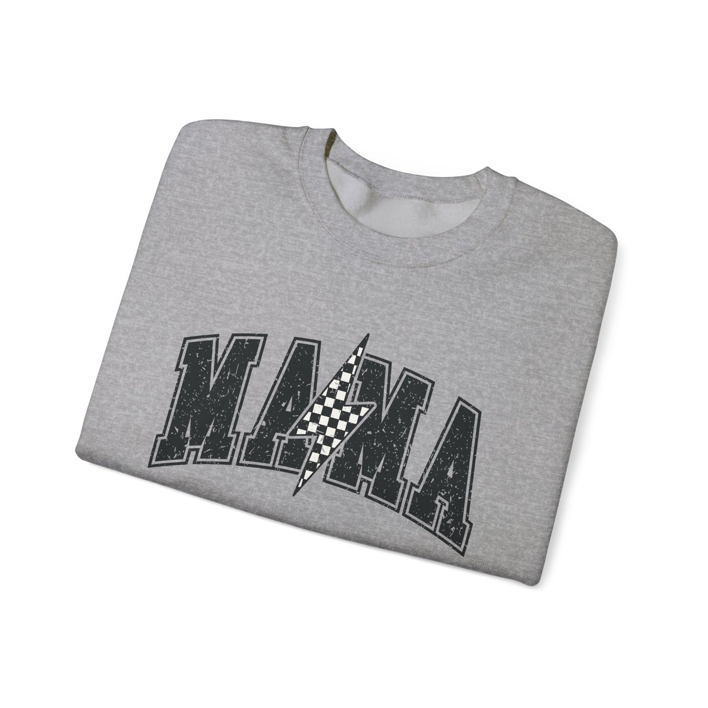 Mama Crewneck Sweatshirt — Lightening Bolt Checkered MAMA Pullover