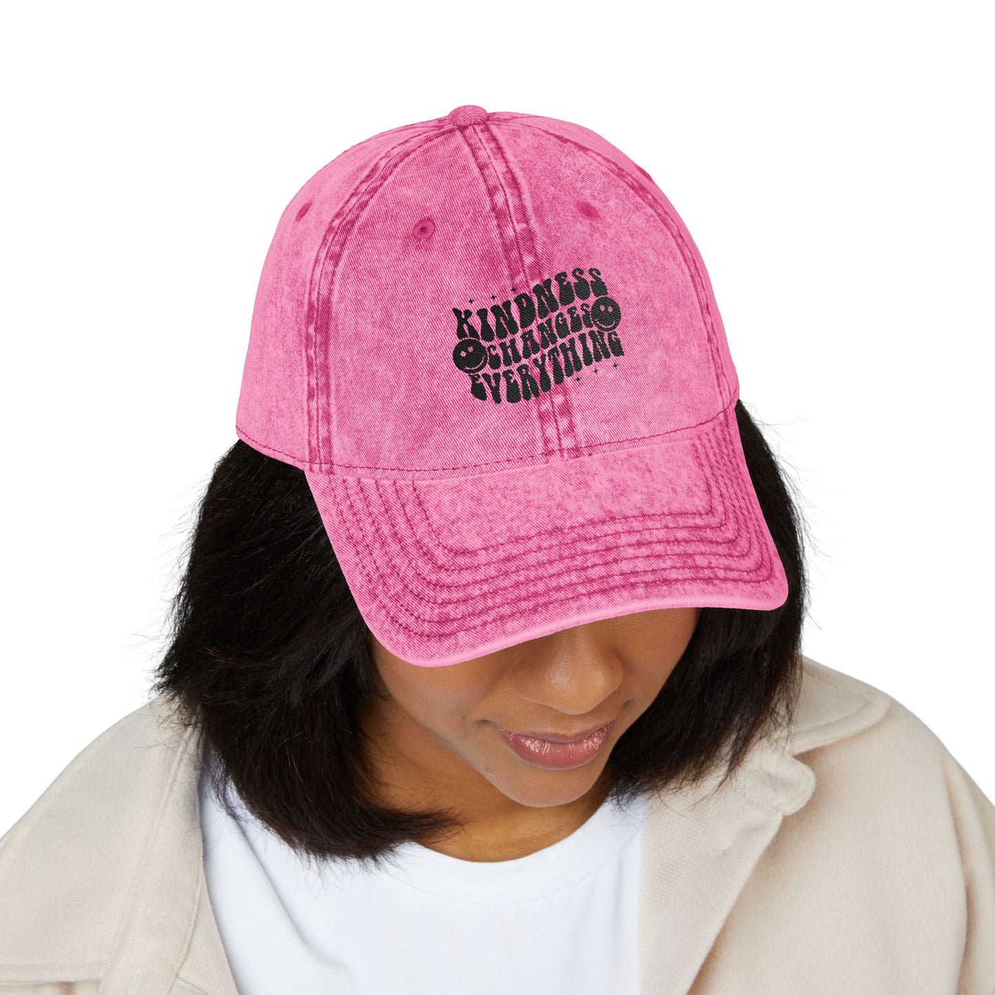 Vintage Embroidered Cap — "Kindness Changes Everything" Distressed Hat