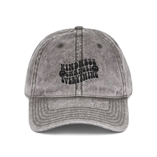 Vintage Embroidered Cap — "Kindness Changes Everything" Distressed Hat