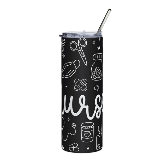 Nurse Doodle Art 20oz Stainless Steel Tumbler — Black Chalkboard Medical Doodle Design
