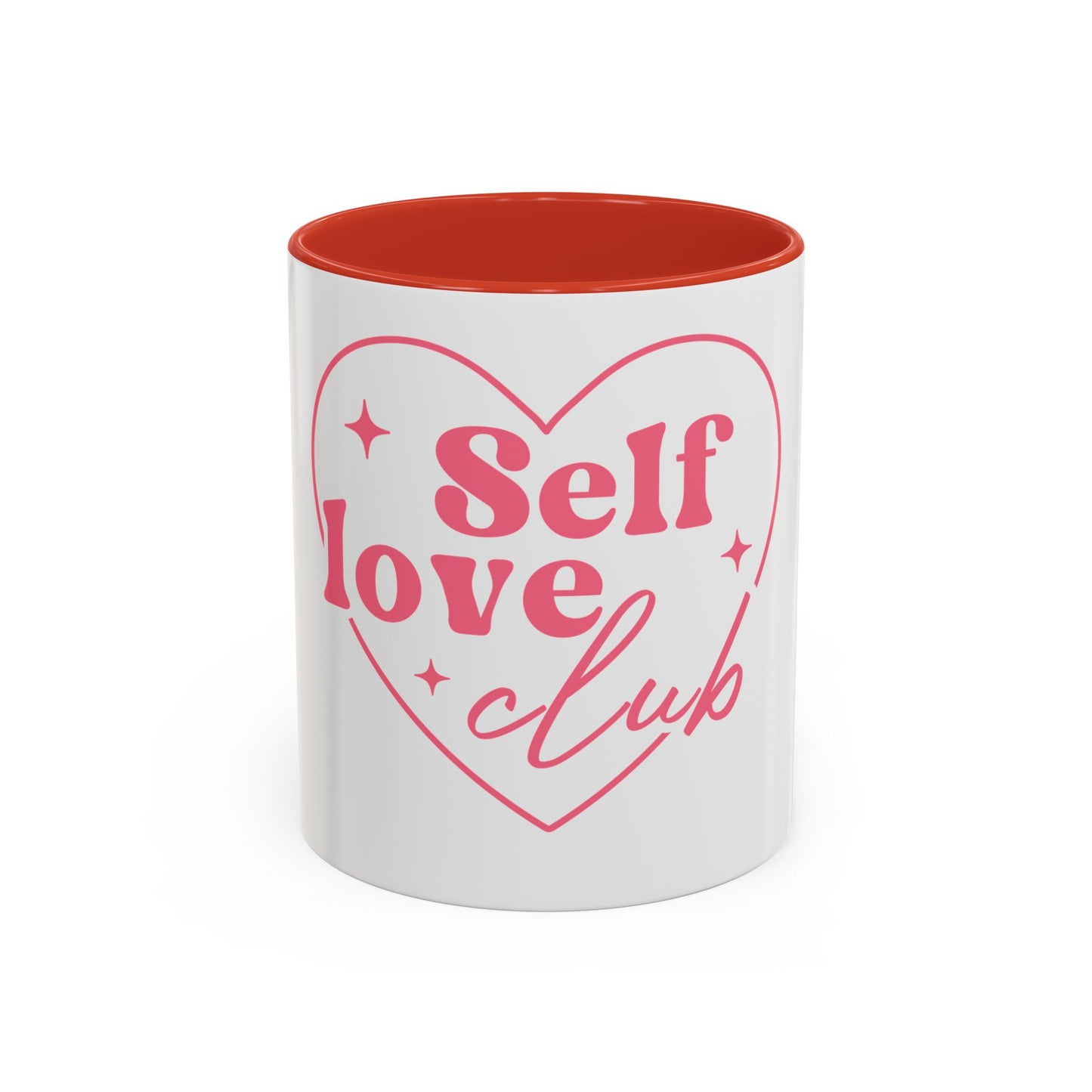 Self Love Club Pink Heart Accent Coffee Mug — Inspirational Ceramic (11/15 oz)