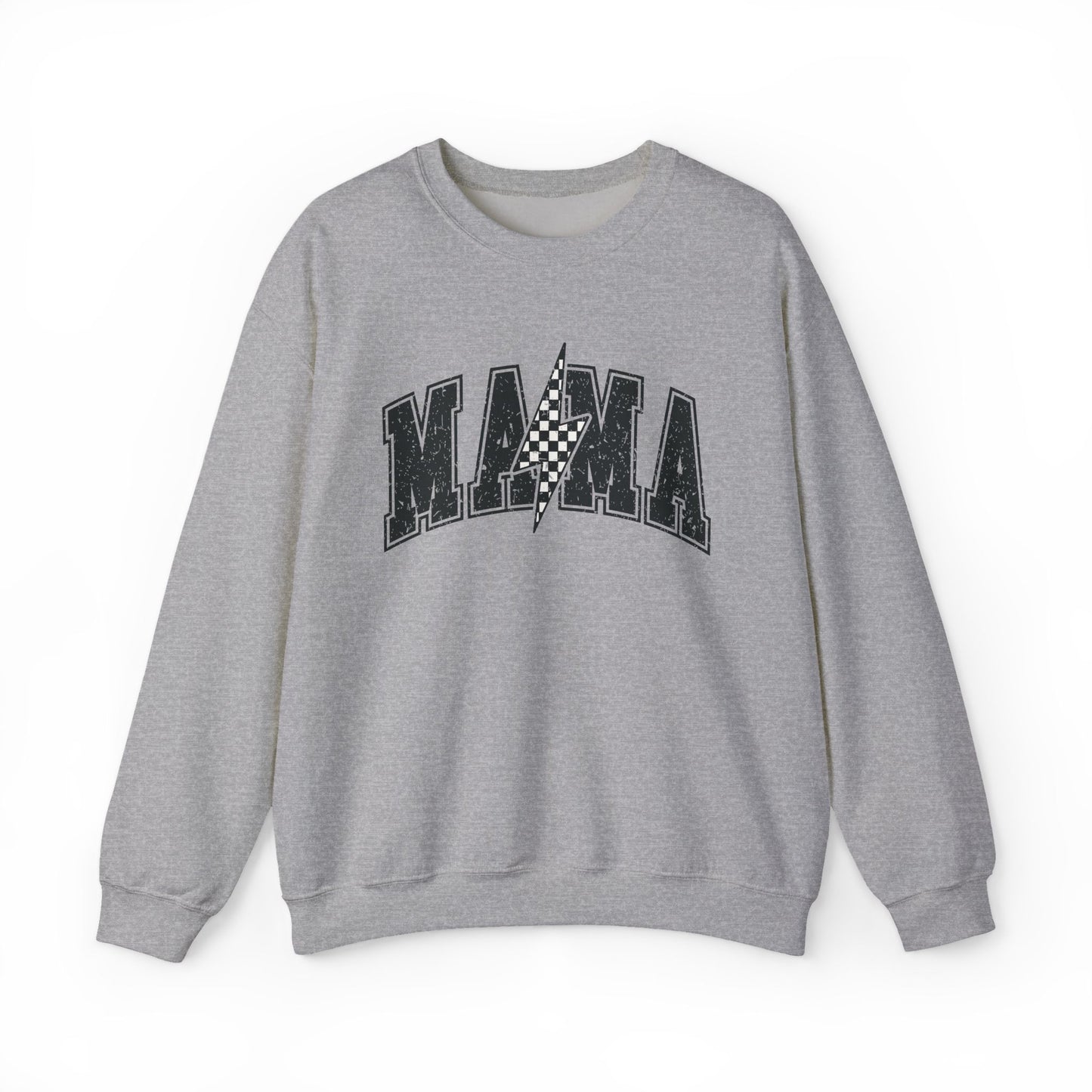 Mama Crewneck Sweatshirt — Lightening Bolt Checkered MAMA Pullover