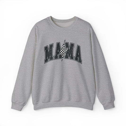 Mama Crewneck Sweatshirt — Lightening Bolt Checkered MAMA Pullover