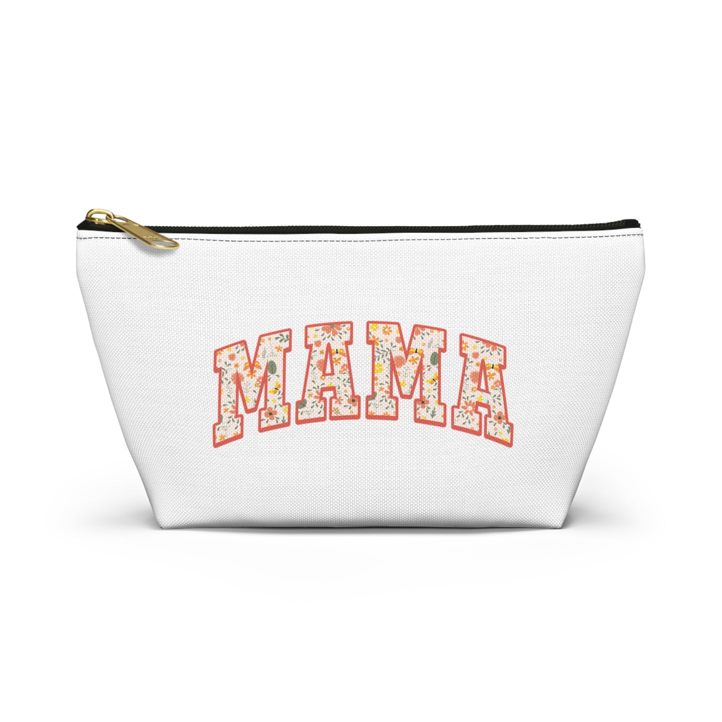 Mama Floral Accessory Pouch — Zip Cosmetic Bag with T‑Bottom