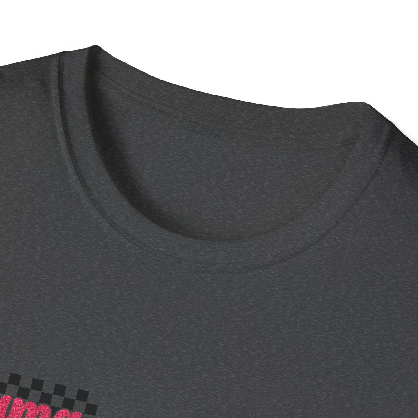 Mama Checkerboard T-Shirt — Retro Pink Script Mom Tee